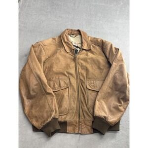 Members Only Voyage Leather Bomber Jacket Mens Size 42 Brown Zip Up Classic